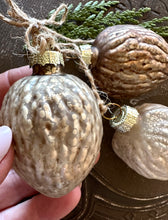 Load image into Gallery viewer, 12 days of Christmas 3 Glass Walnut Ornaments on Jute Strings
