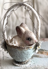 Load image into Gallery viewer, MADE TO ORDER Tiny Spun Cotton Bunny Nestled in a Spun Cotton Basket
