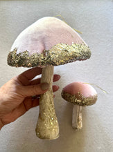 Load image into Gallery viewer, Giant Pale Pink Velvet Mushroom Ornament Set of 2
