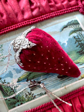 Load image into Gallery viewer, Vintage Velvet Strawberry Pincushion with Silver Star
