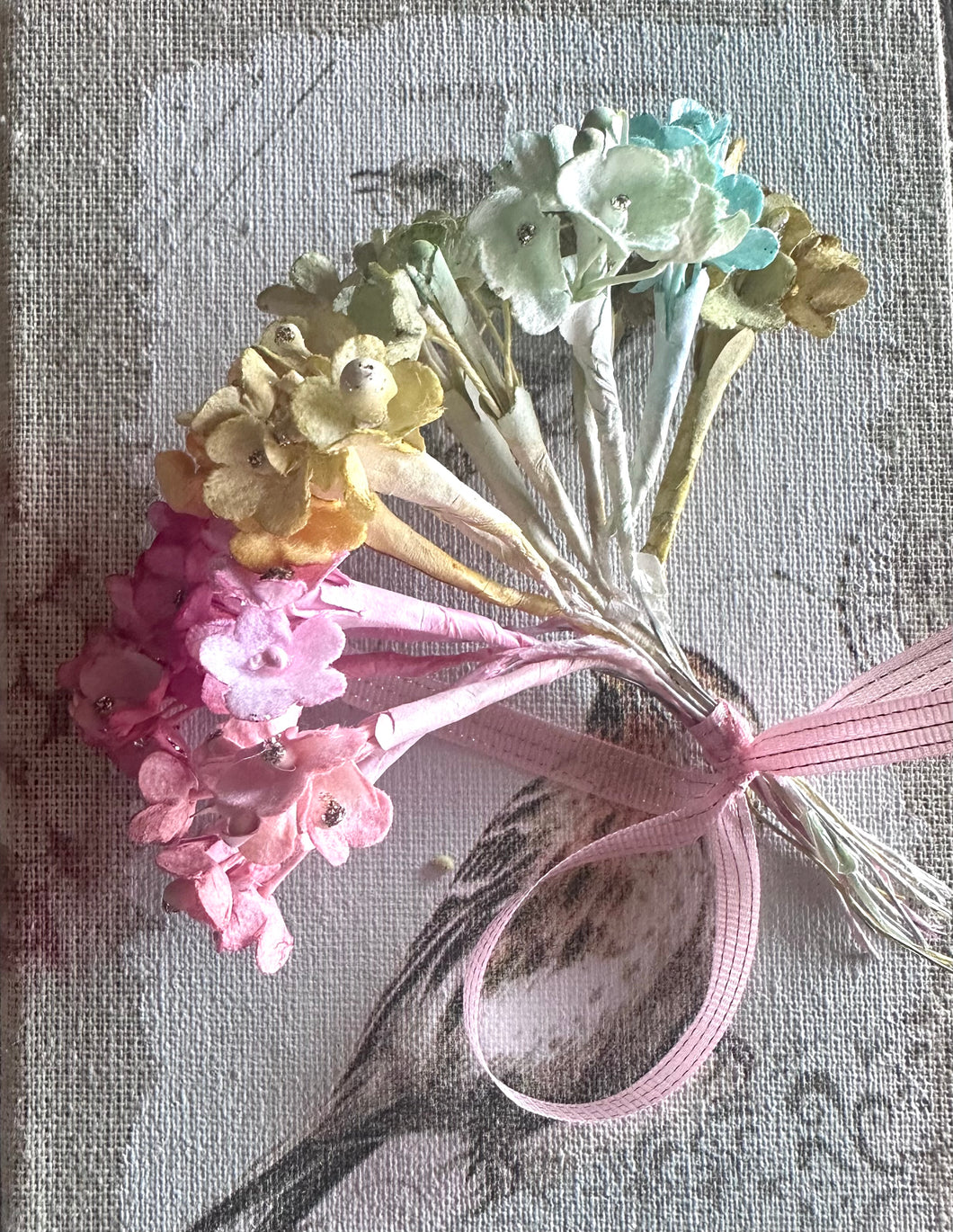 EASTER Basket Mini Collection Hand Dyed Tiny Flower Posy - Vintage Style Forget Me Not Flowers for Display and Crafting