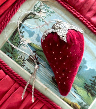 Load image into Gallery viewer, Vintage Velvet Strawberry Pincushion with Silver Star
