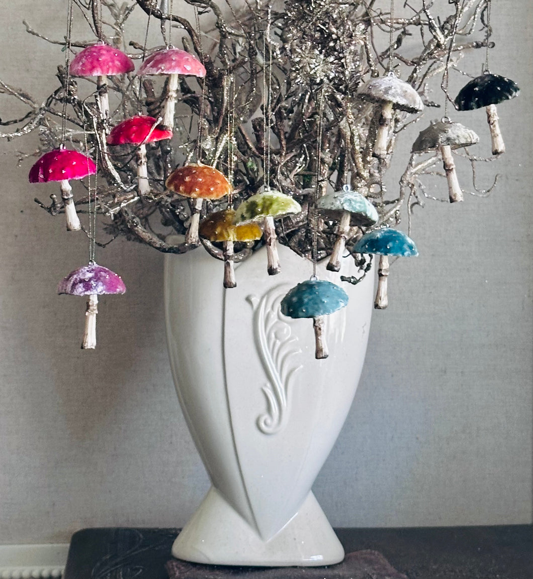 CYBER MONDAY MUSHROOM SALE Miniature Feather Tree Mushroom Ornaments