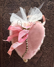 Load image into Gallery viewer, Ballet Pink Silk Velvet Large Valentine Heart Token
