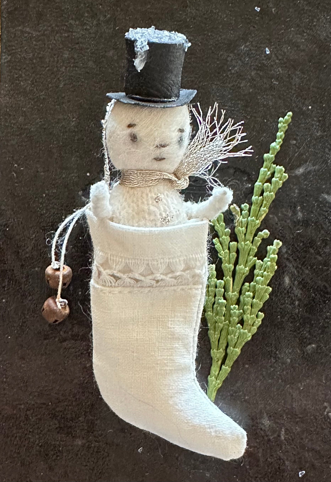 PERCY Tiny Snowman in a Vintage Stocking 12 Days of Christmas