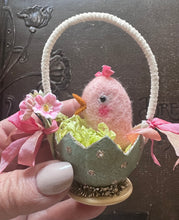 Load image into Gallery viewer, Tiny Needle Felted Pink Chick in a Spring Egg Basket
