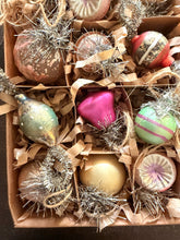 Load image into Gallery viewer, LAST ONE ~ 20 Tiny Mercury Glass Feather Tree Tinsel Ornaments in Gift Box
