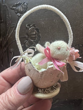 Load image into Gallery viewer, Tiny Needle Felted Bunny in a Pink Spring Egg Basket
