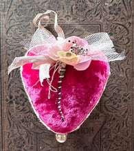Load image into Gallery viewer, Fuschia Pink Silk Velvet Large Valentine Heart Token

