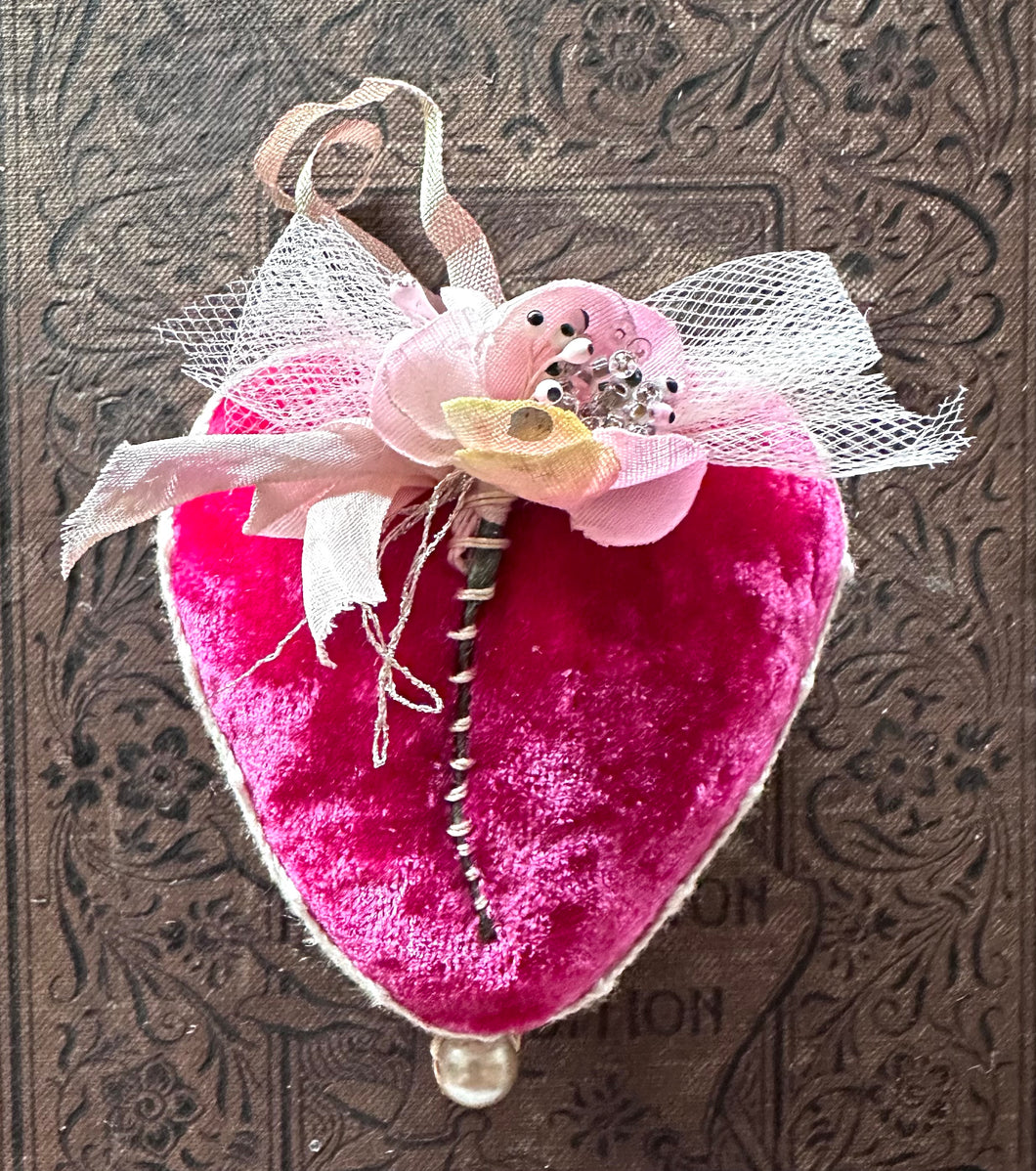 Fuschia Pink Silk Velvet Large Valentine Heart Token