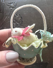 Load image into Gallery viewer, Tiny Needle Felted Bunny in an Aqua Blue Spring Egg Basket
