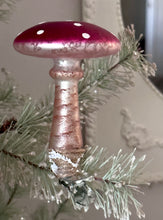 Load image into Gallery viewer, Mercury Glass Mushroom Ornament on a Clip - Lovely and Worn Hand Painted Amanita Mushroom
