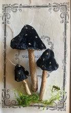 Load image into Gallery viewer, POISON BLACK Silk Velvet Mushroom Ornament Set of 3 Haunted Decorations
