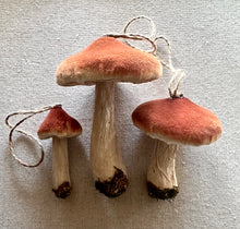 Load image into Gallery viewer, Brown Velveteen Mushroom Ornaments 6 Sizes
