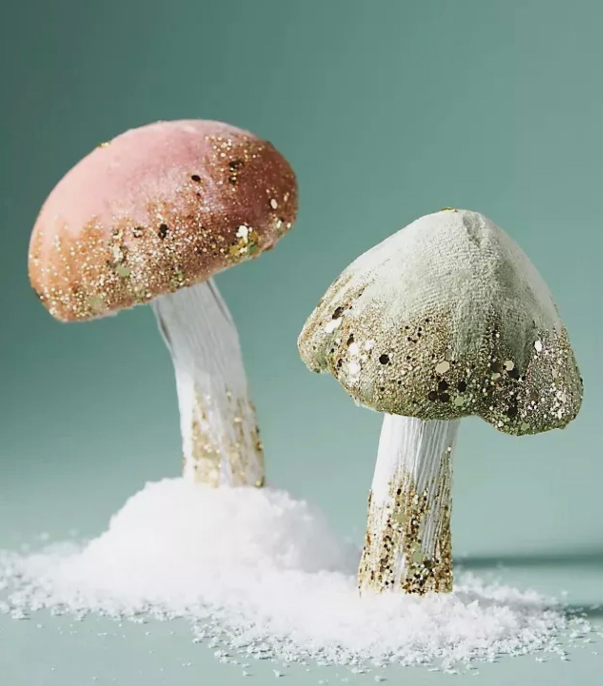 Velvet Mushroom Ornaments Woodland Pink Toadstool Glitter Decorations ...