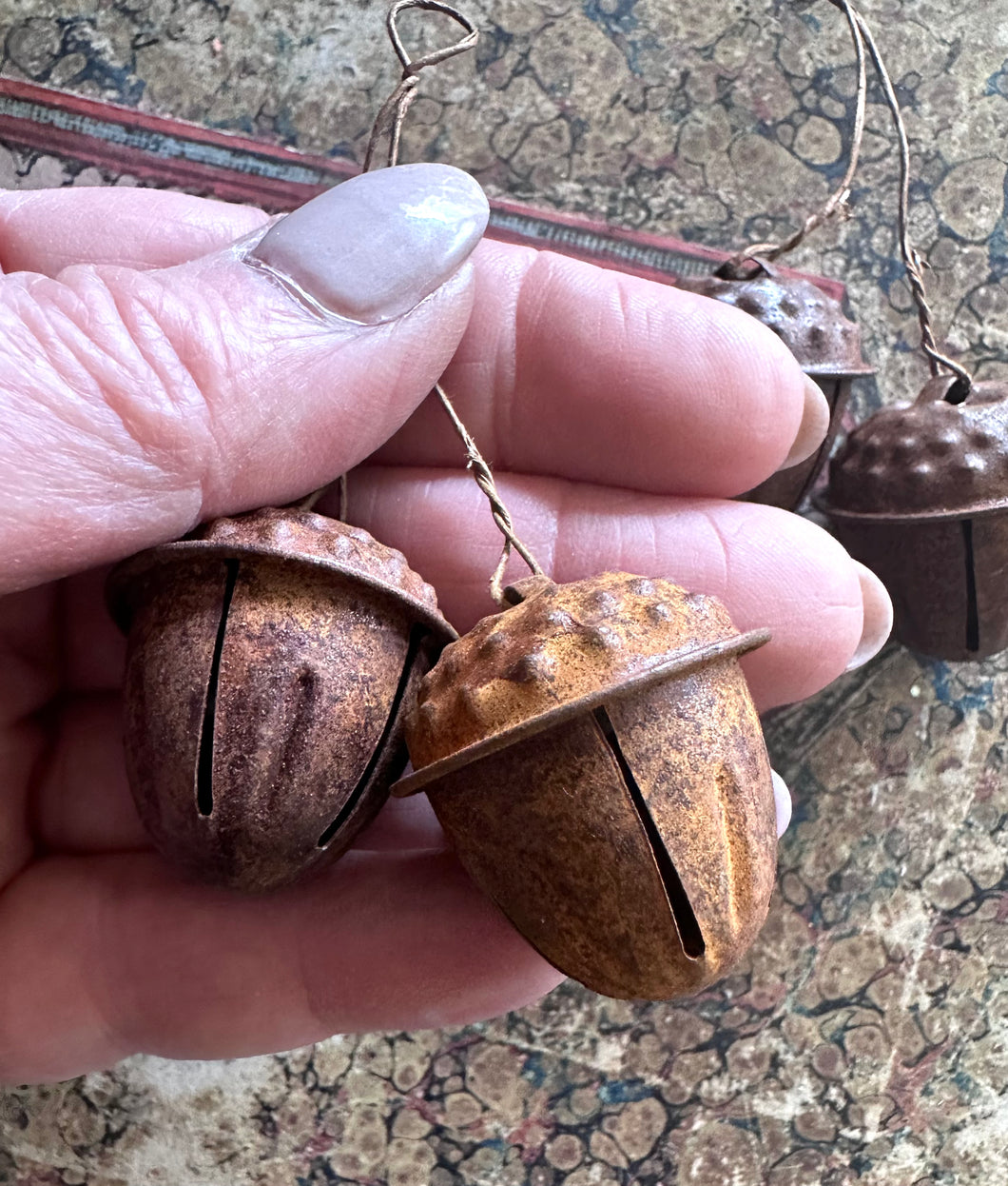 Rusted Acorn Jingle Bell Ornaments