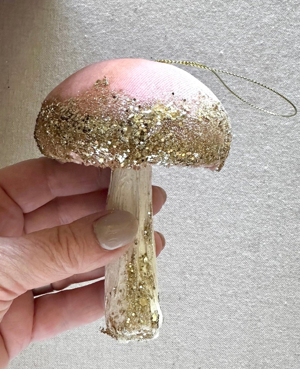 Velvet Mushroom Ornaments Woodland Pink Toadstool Glitter Decorations ...