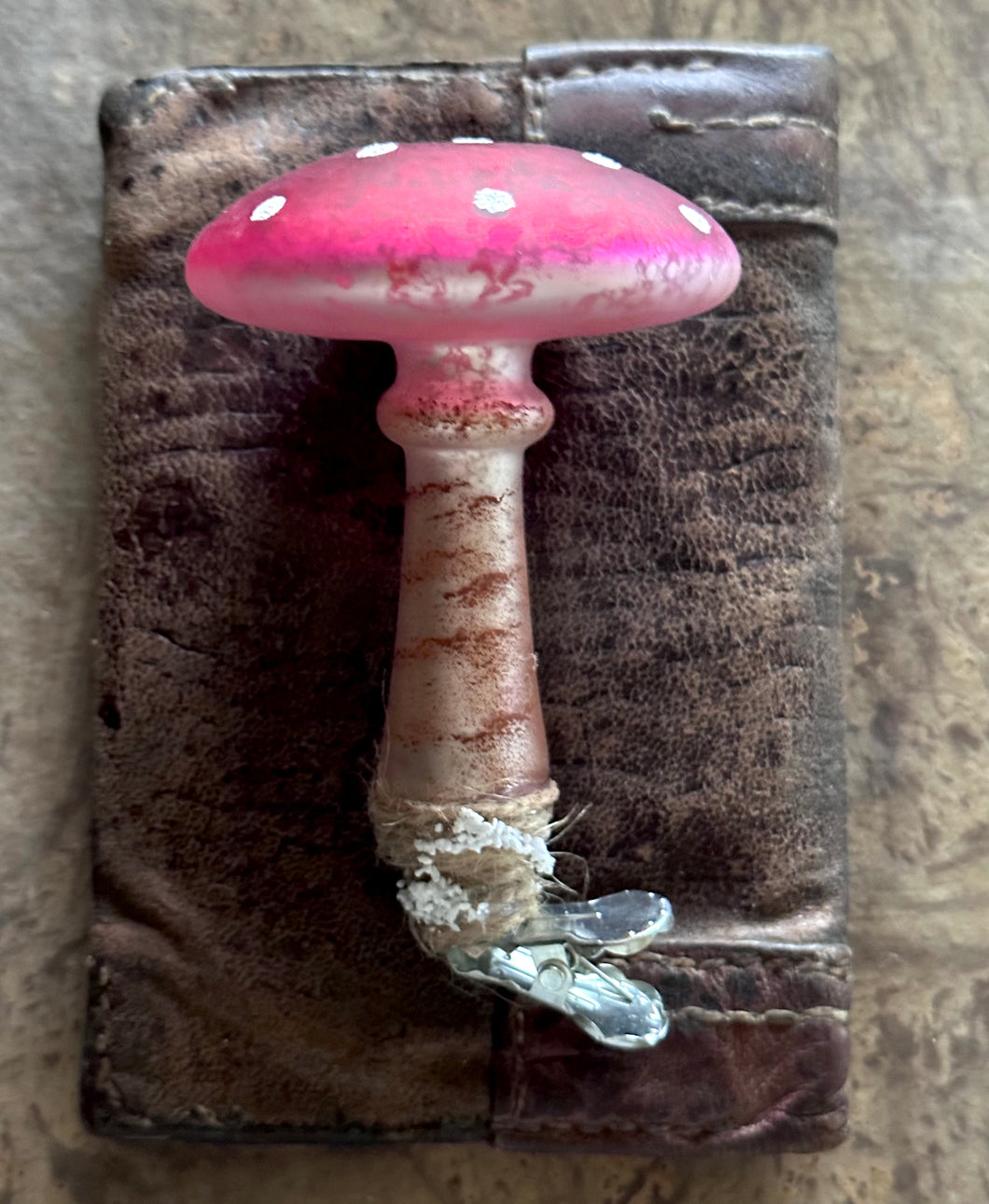 Mercury Glass Mushroom Ornament on a Clip - Hand Painted Amanita Mushroom
