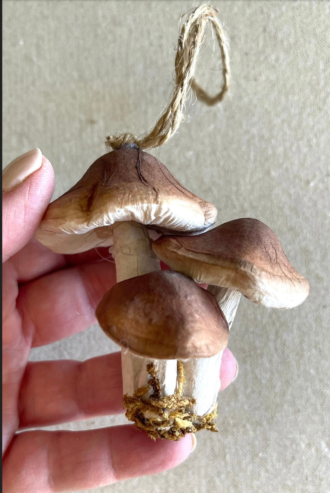 Tiny Brown Mushroom Ornament Set of 3