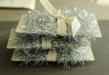 Load image into Gallery viewer, Silver Icicle Tinsel Trim - 13 Feet Tiny Metallic Silver Holiday Garland - Christmas Dollhouse Miniature Garland - Holiday Gift Wrap
