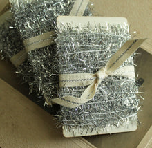 Load image into Gallery viewer, Silver Icicle Tinsel Trim - 13 Feet Tiny Metallic Silver Holiday Garland - Christmas Dollhouse Miniature Garland - Holiday Gift Wrap

