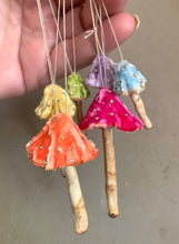 Load image into Gallery viewer, Silk Velvet Mushroom Rainbow - Set of 6 Woodland Velvet Toadstool Decorations - Made to Order Handmade Fairy Mushrooms Terrarium Display
