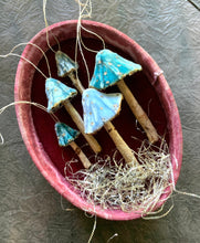 Load image into Gallery viewer, Silk Velvet Mushroom Ornaments - Made to Order Woodland Velvet Toadstool Decorations - Handmade Fairy Mushrooms Cloche Terrarium Display
