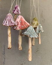 Load image into Gallery viewer, Silk Velvet Mushroom Rainbow - Made to Order Set of 6 Woodland Velvet Toadstool Decorations - Handmade Fairy Mushrooms Terrarium Display
