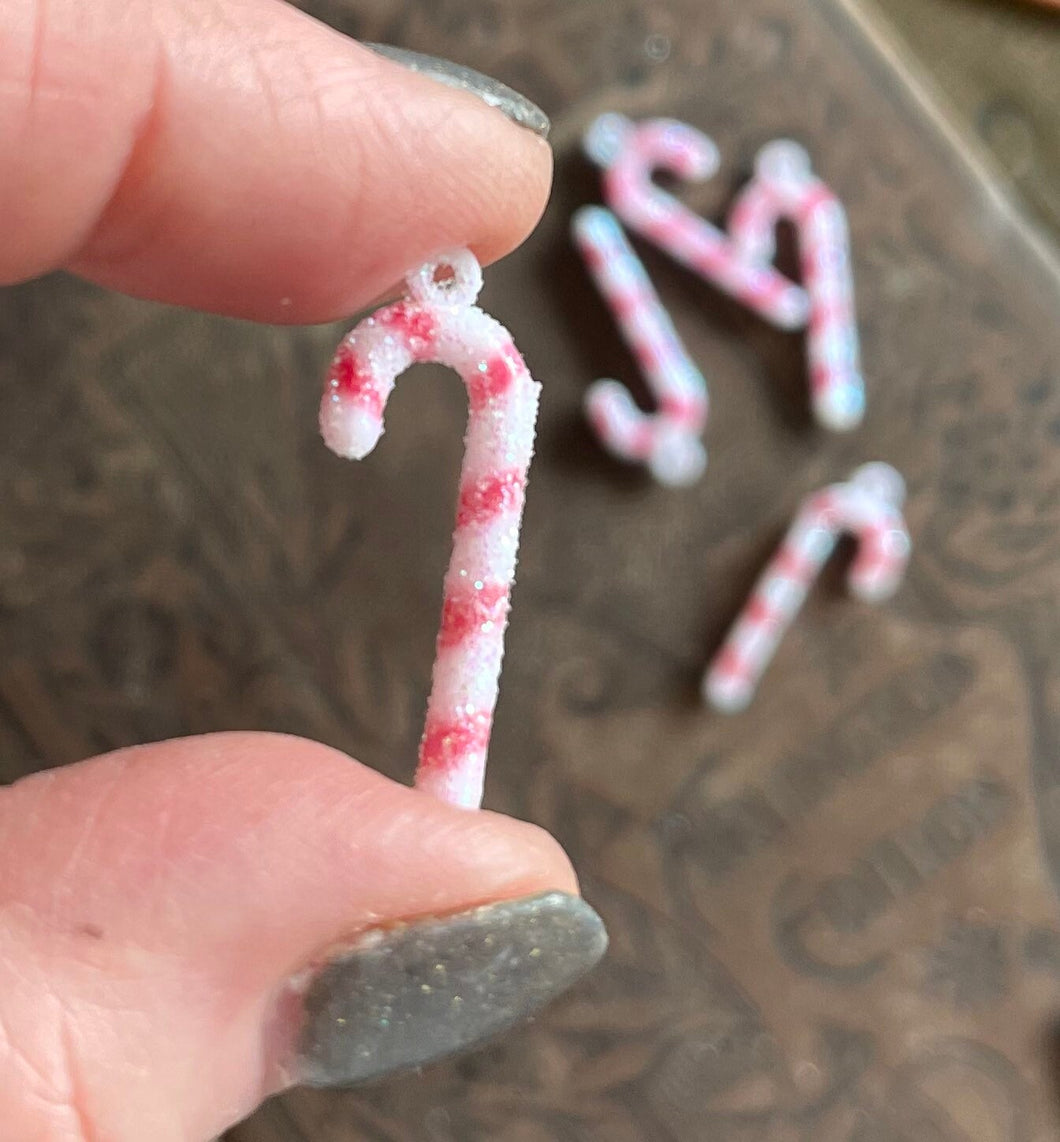 8 Miniature Glitter Holiday Candy Canes