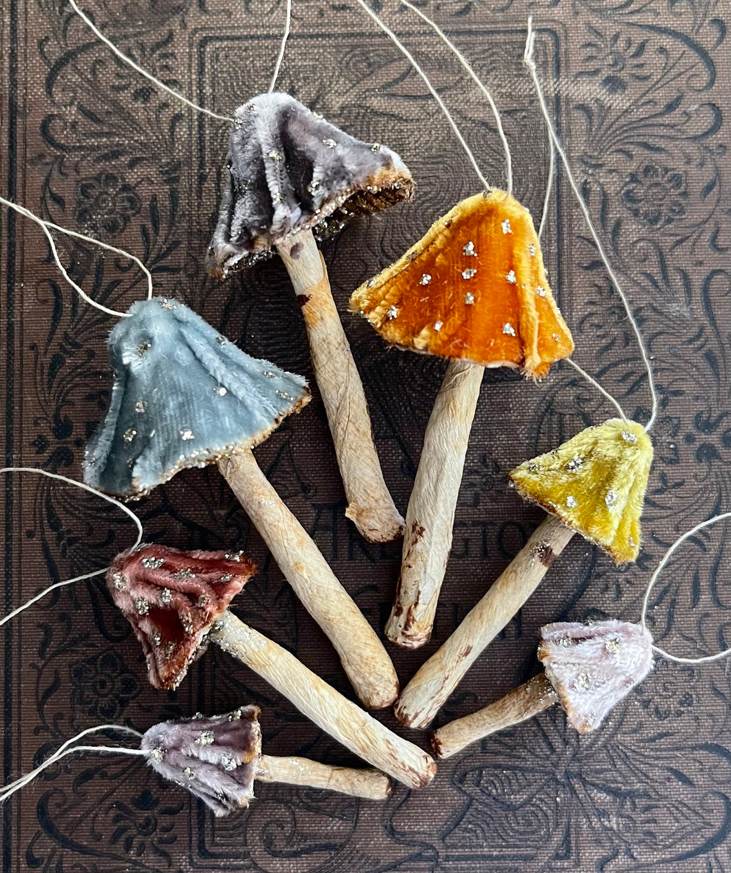 Silk Velvet Mushroom Woodland Set of 7 Velvet Toadstool Decorations - Made to Order Handmade Fairy Mushrooms Terrarium Display