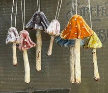 Load image into Gallery viewer, Silk Velvet Mushroom Woodland Set of 7 Velvet Toadstool Decorations - Made to Order Handmade Fairy Mushrooms Terrarium Display
