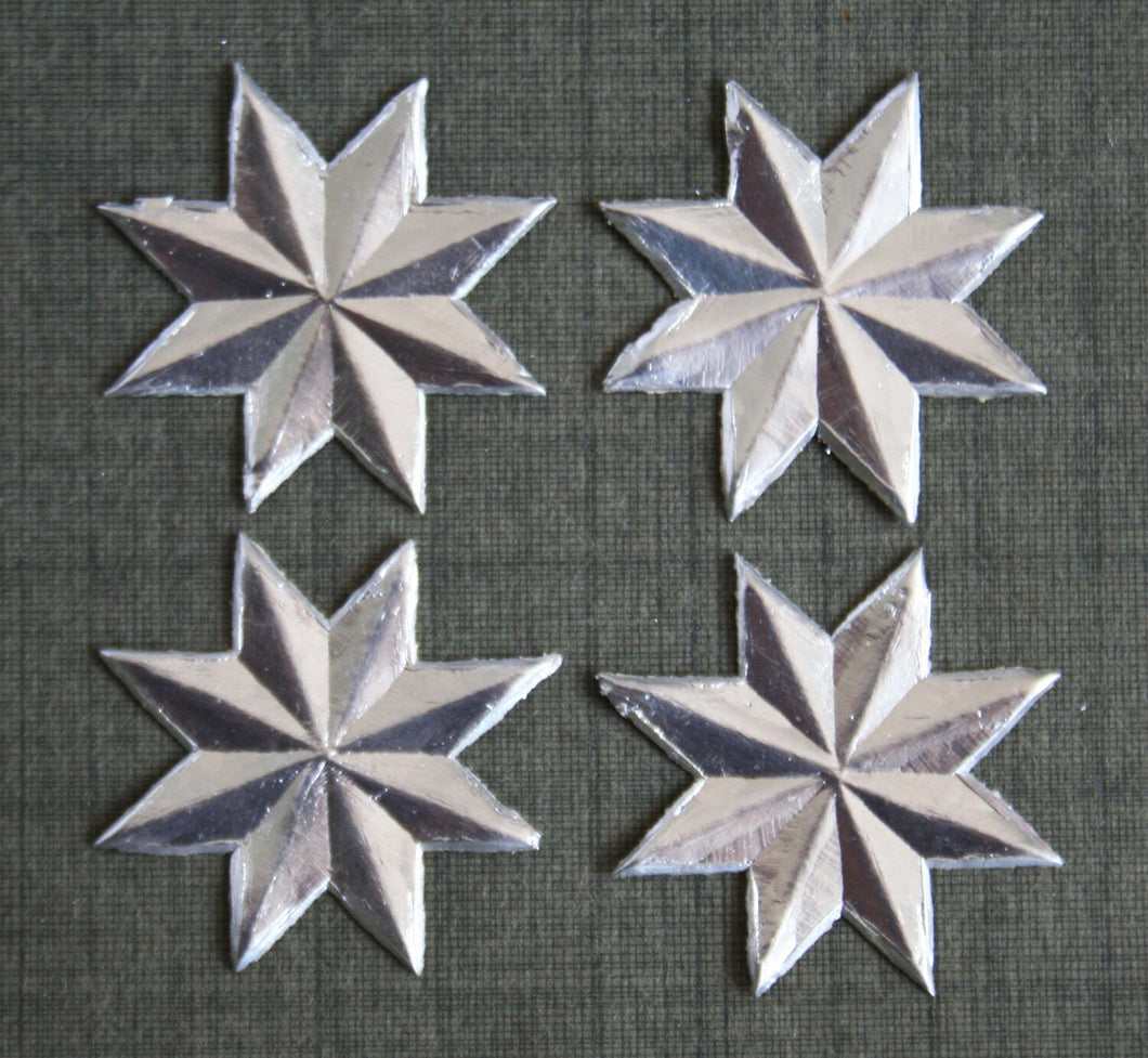 8 German Dresden Silver Foil Embossed Holiday Paper Scrap Stars