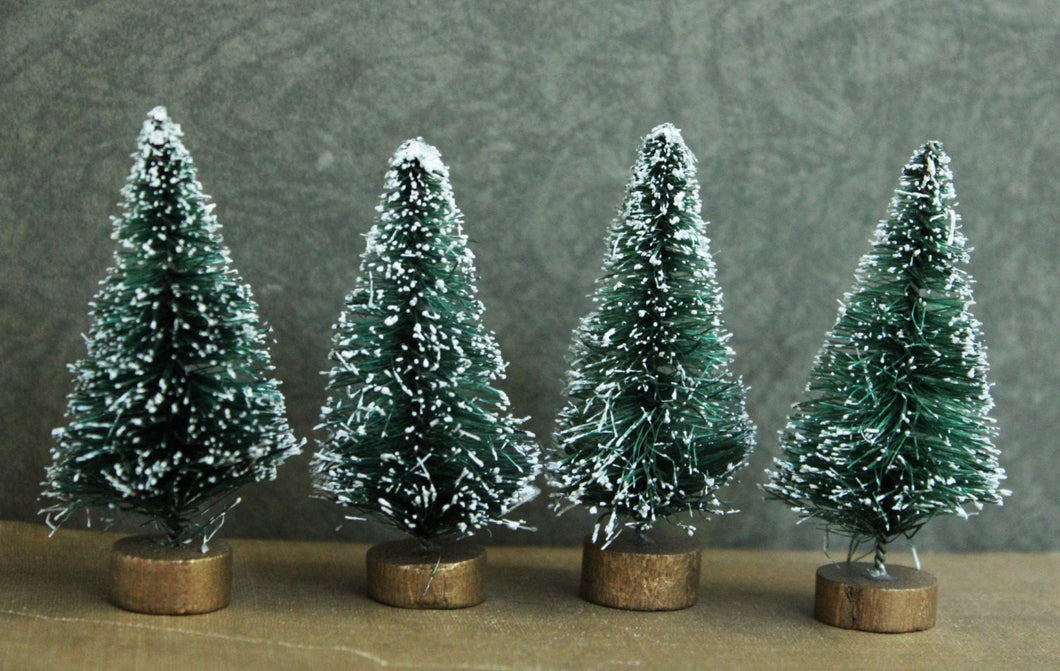 6 Green Bottle Brush Vintage Style Christmas Trees