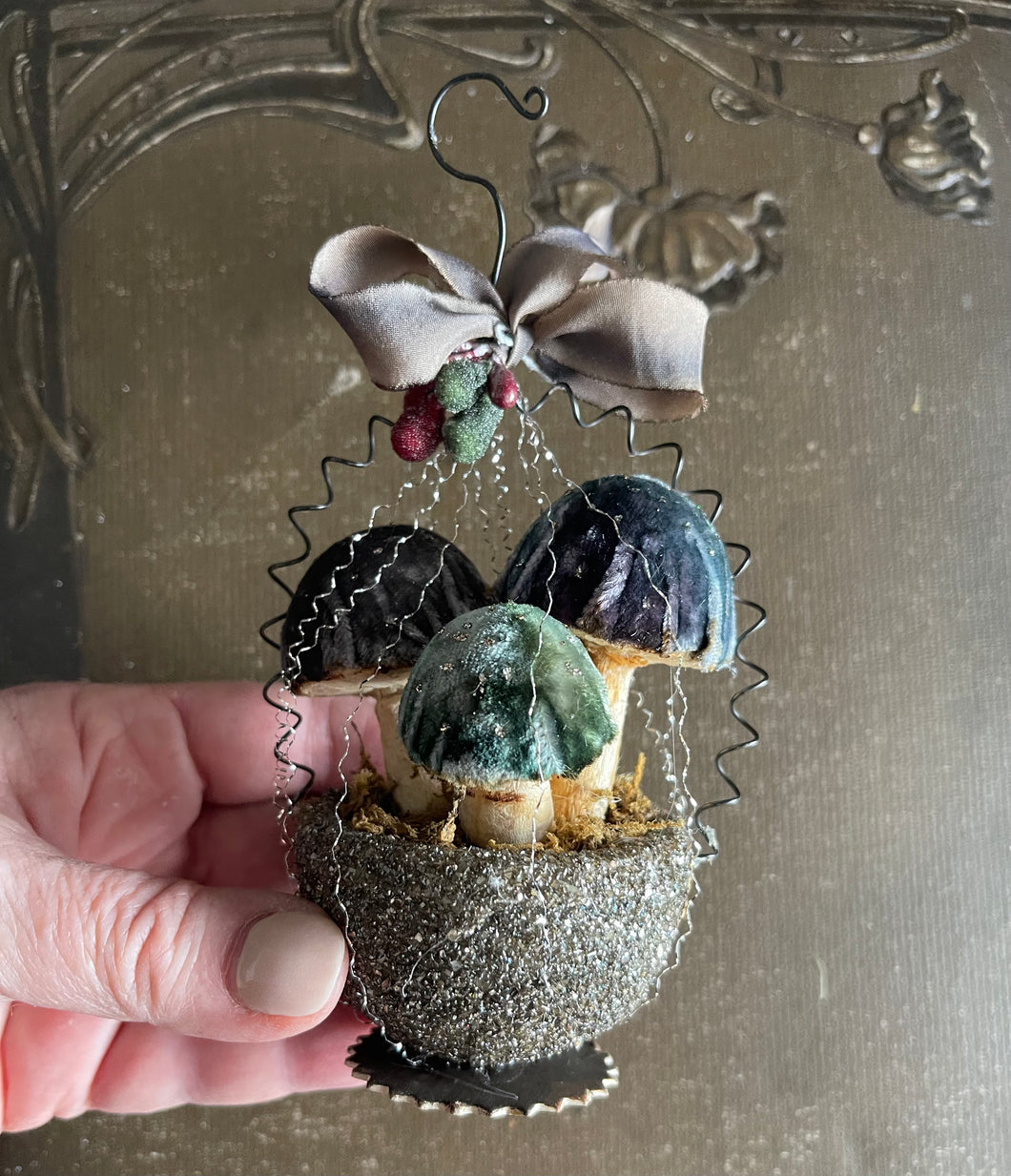 Velvet Mushroom Nest Ornament