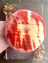 Load image into Gallery viewer, Tie Dyed Red Silk Velvet Mushroom Ornament - Made to Order Woodland Toadstool
