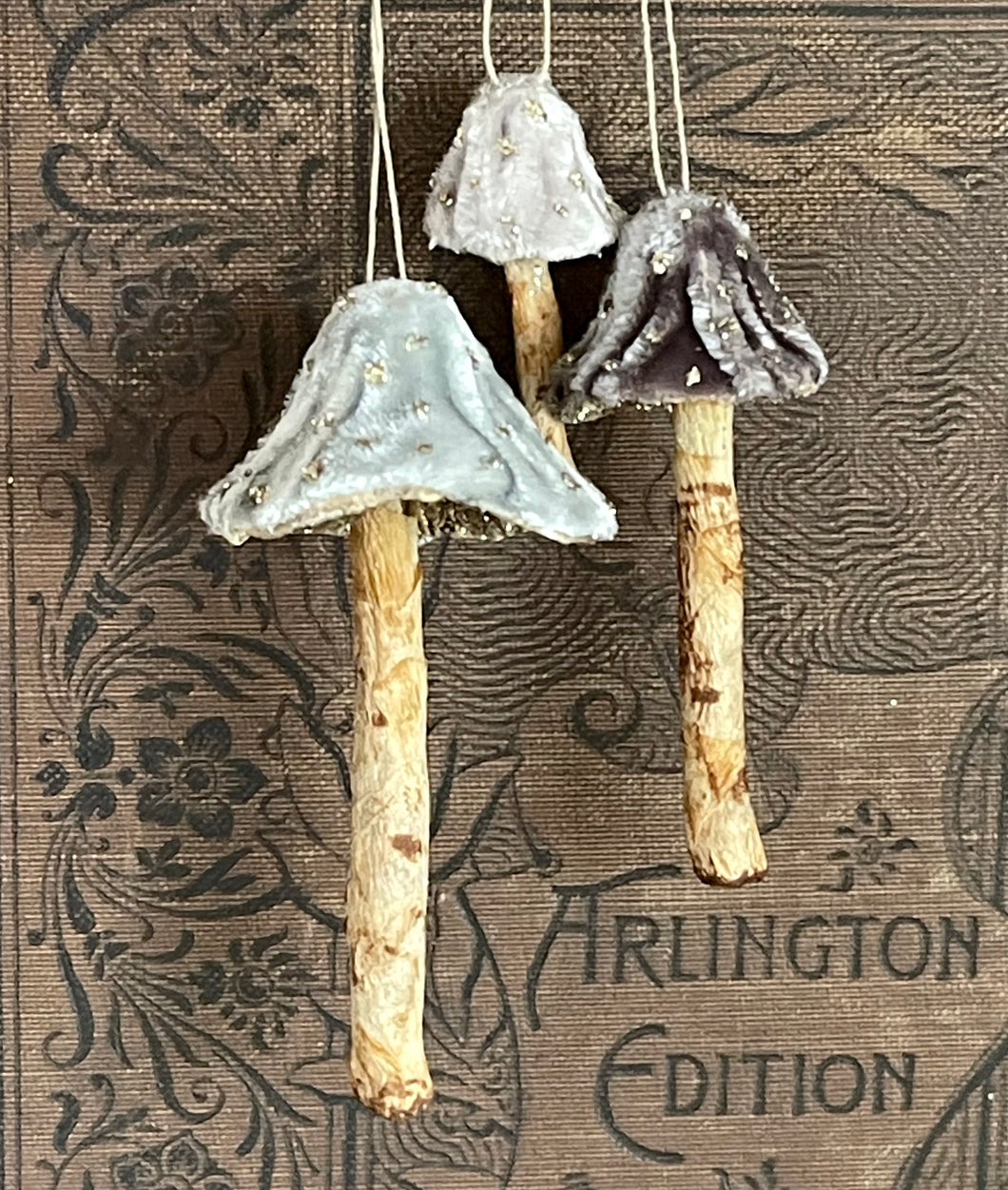 Silver Gray Velvet Mushrooms Made to Order Holiday Decorations